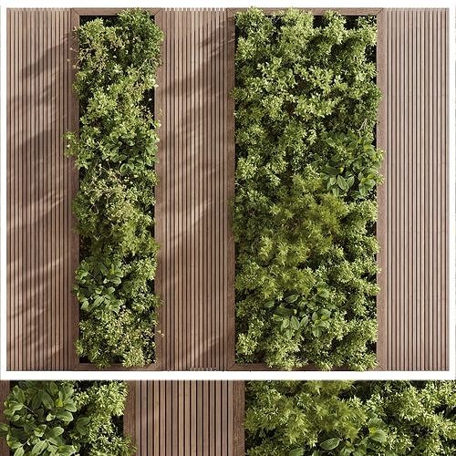 Vertical Wall Garden With Wooden frame - set of indoor plant 57 Low-poly 3D model