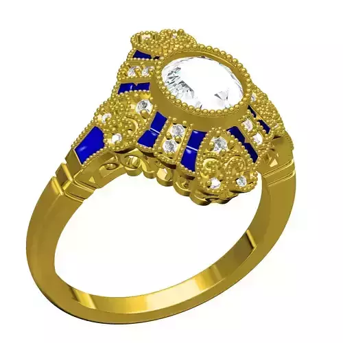 Art Deco Style Round Bezel Set Engagement Ring