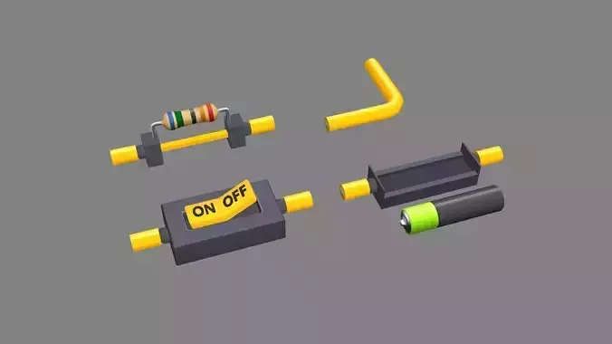 Cartoon electric circuits - Scientific experiments Low-poly 3D model