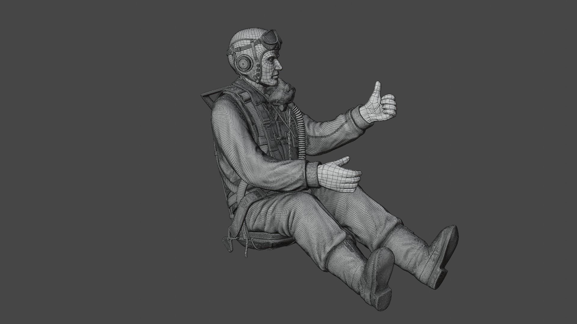 US WWII Fighter Pilot 3D print model_14