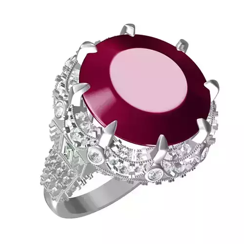 Huge Vintage Round Ruby Stone Cocktail Ring