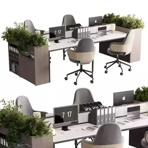 Workplace offfice set office furniture Employee desk 21 Low-poly 3D model