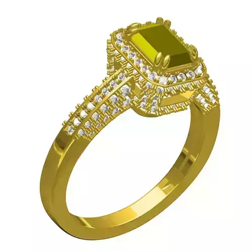 Yellow Radiant Stone and White Round Diamond Engagement Ring