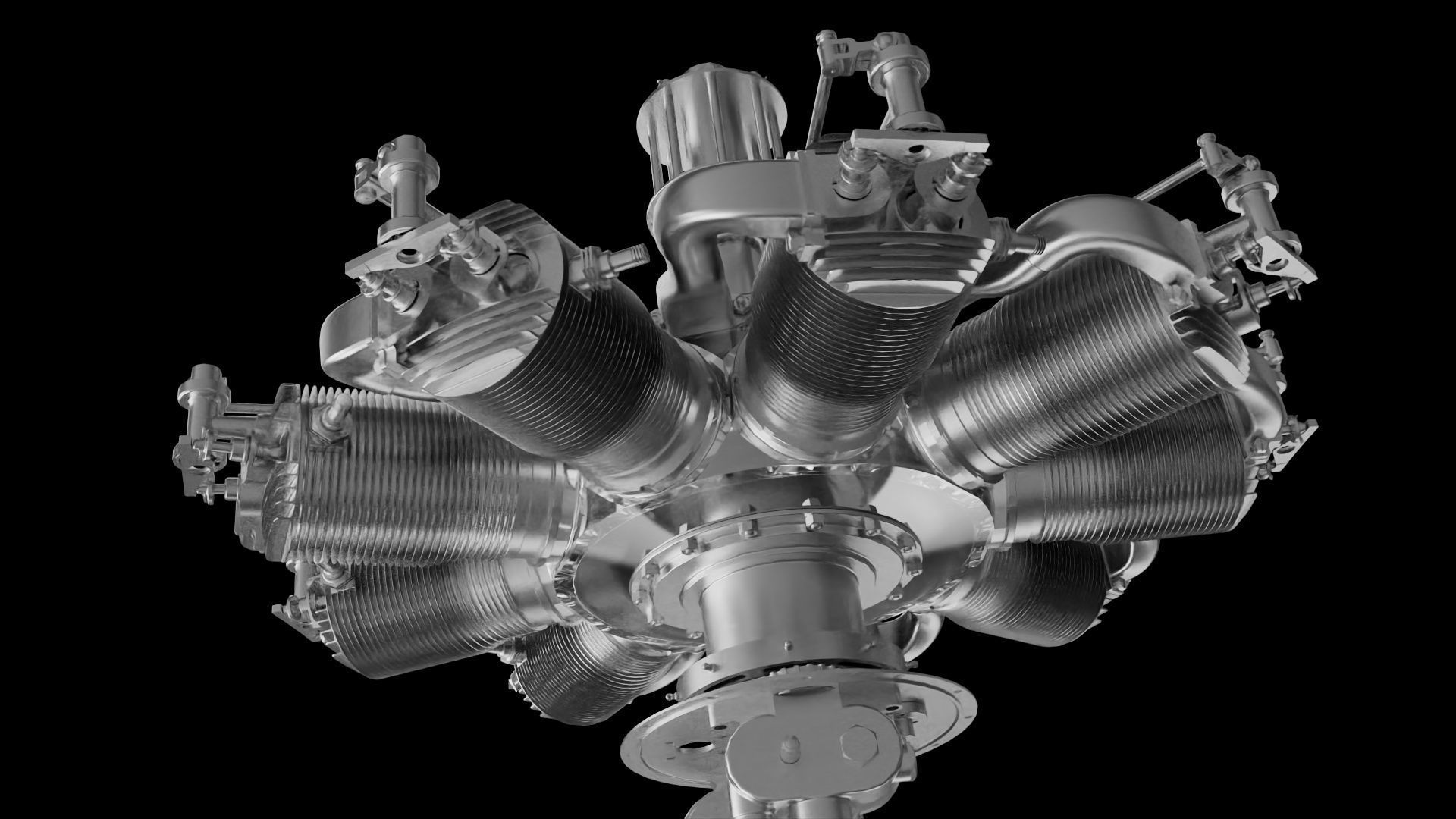 Bleriot star-shaped 9-cylinder flight engine 3D print model_1