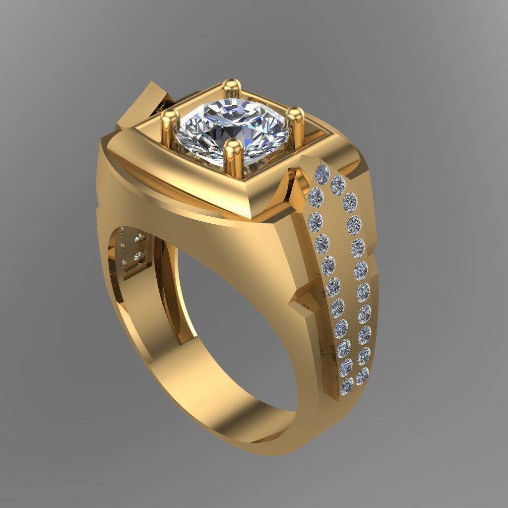 Diamond Signet Ring For Mens 3D print model 3D print model_1