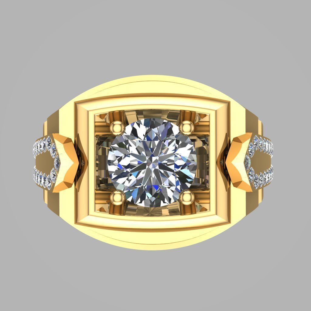 Diamond Signet Ring For Mens 3D print model 3D print model_2