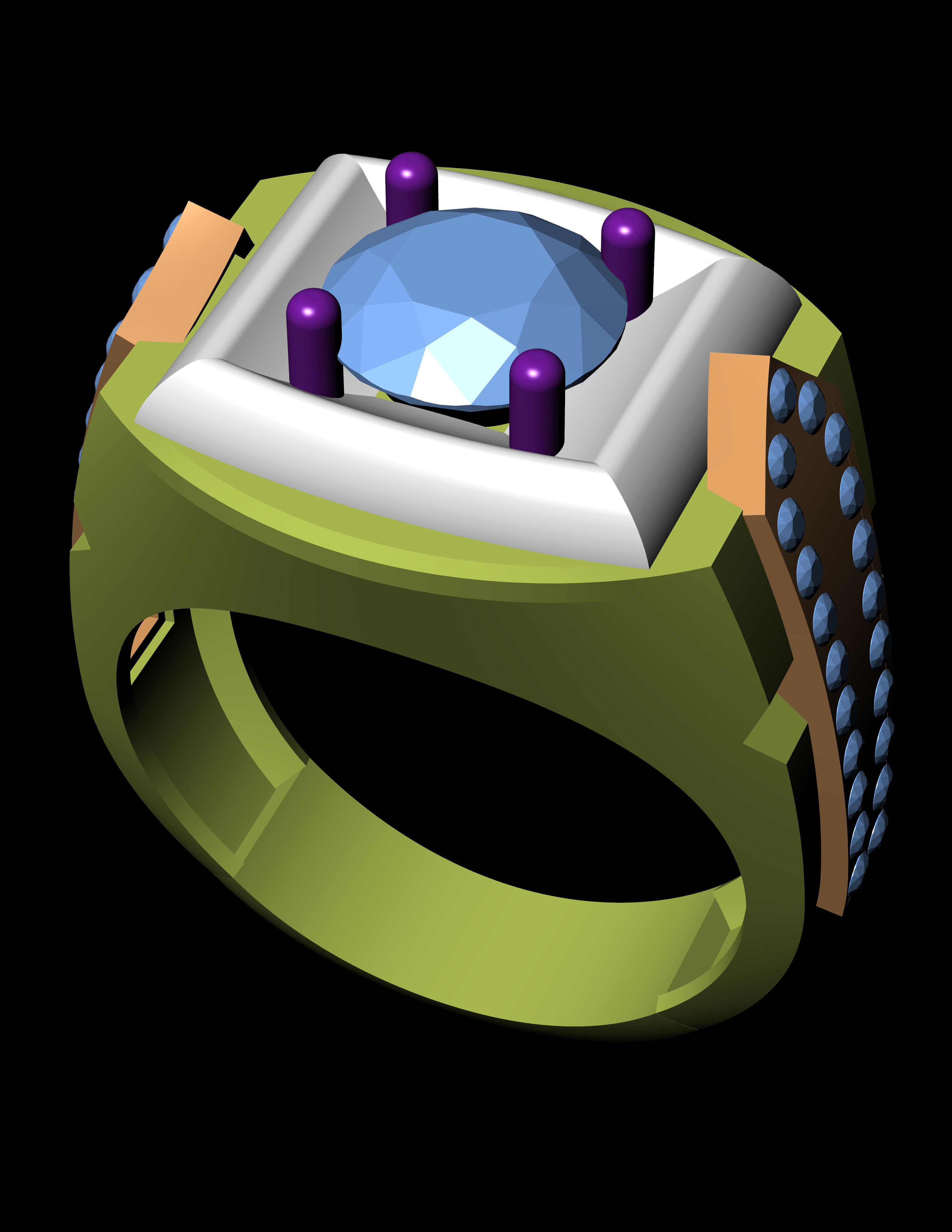 Diamond Signet Ring For Mens 3D print model 3D print model_5