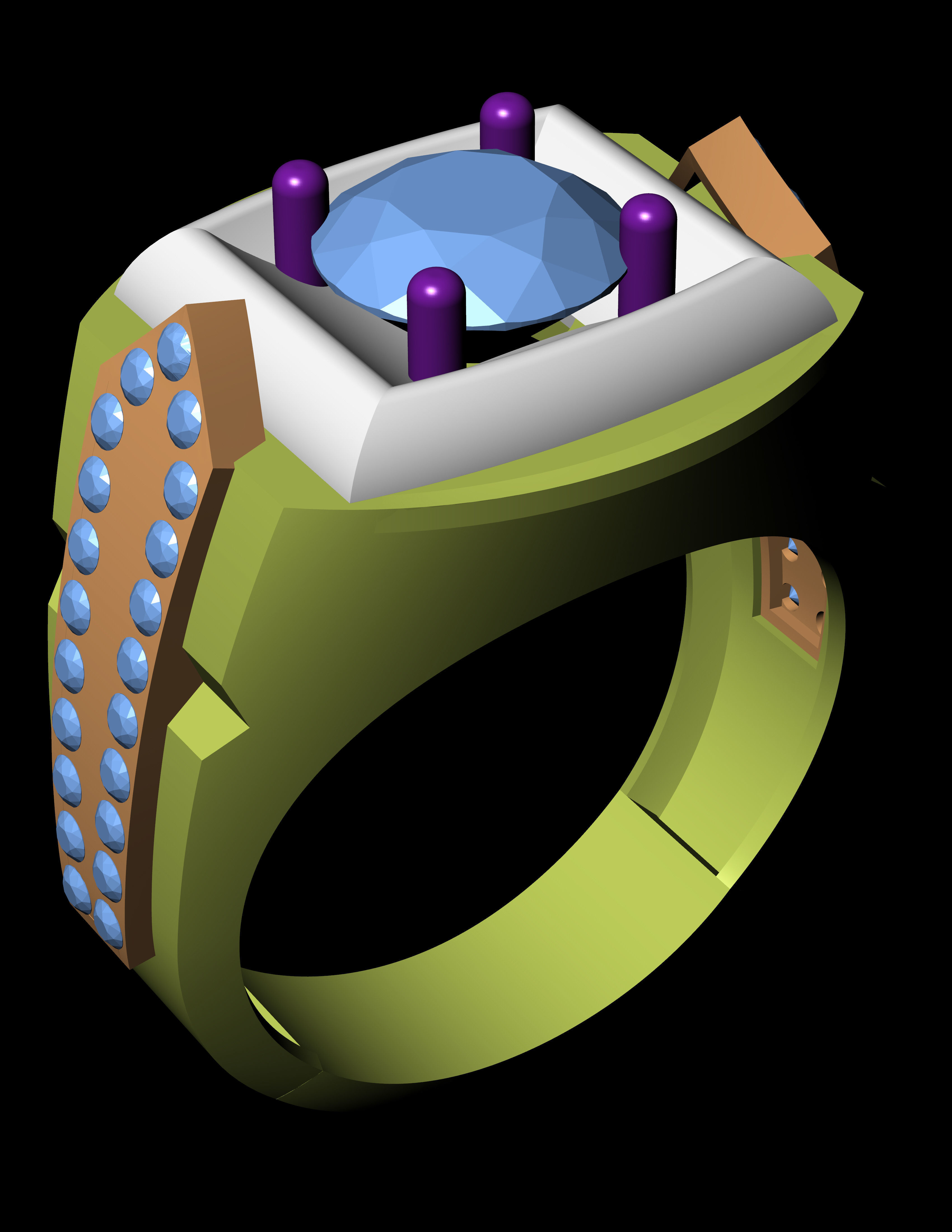 Diamond Signet Ring For Mens 3D print model 3D print model_4