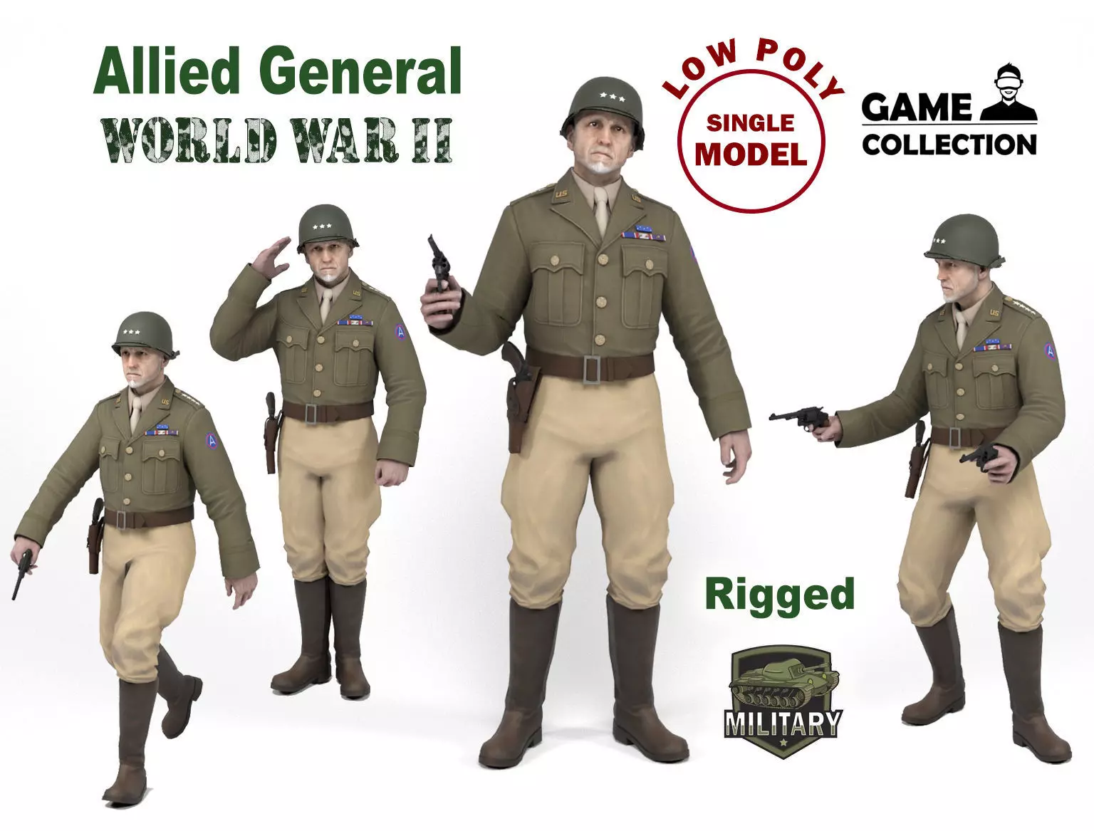 Allied General Low-poly 3D model_0