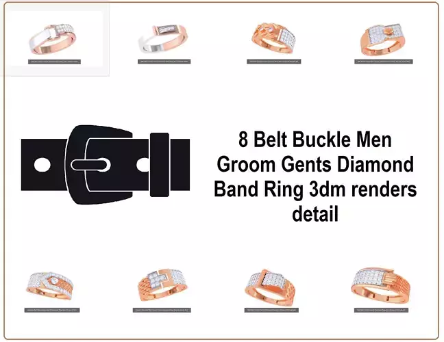 8 Belt Buckle Men Groom Gents Diamond Band Ring 3dm renders 3D Model Collection