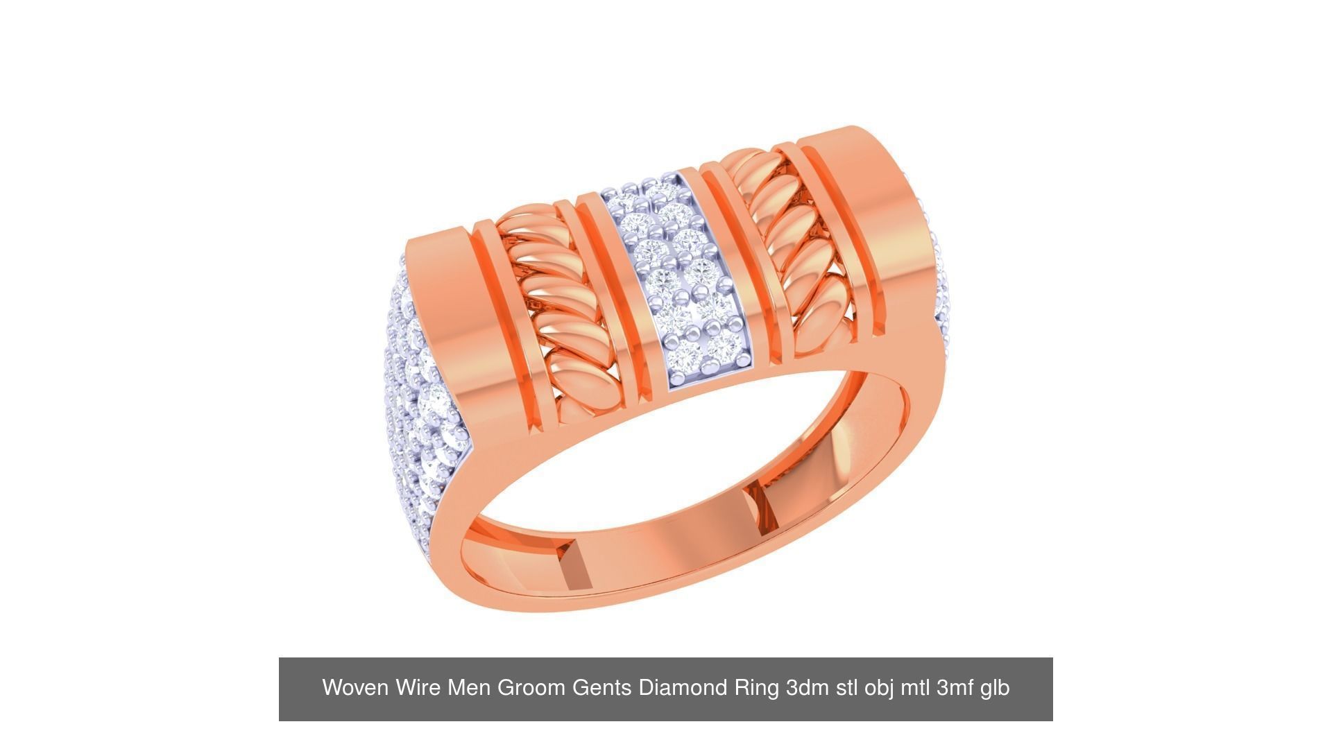 8 Woven Wires Men Groom Gents Diamond Ring 3dm stl obj 3D Model Collection_6