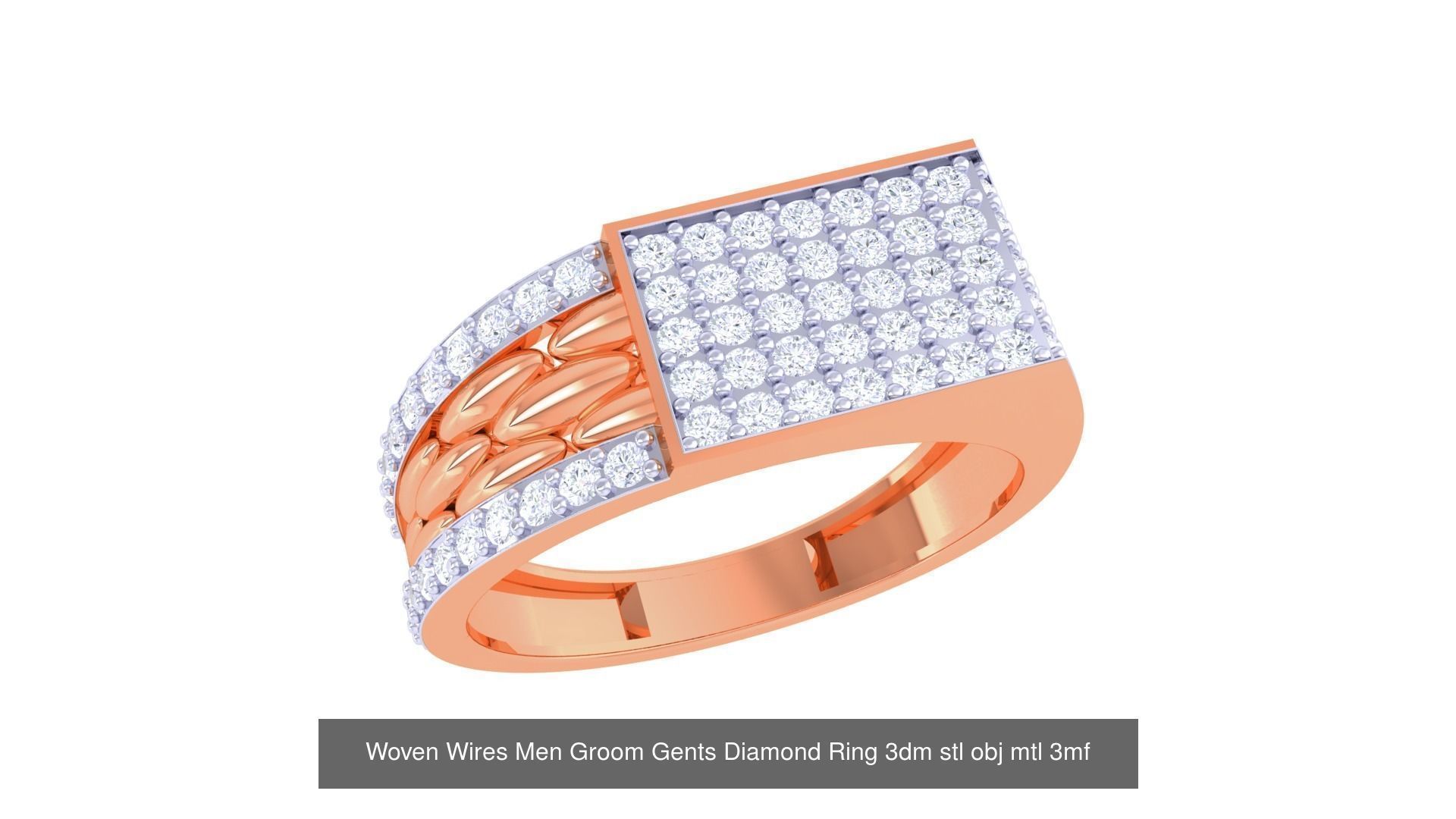 8 Woven Wires Men Groom Gents Diamond Ring 3dm stl obj 3D Model Collection_5