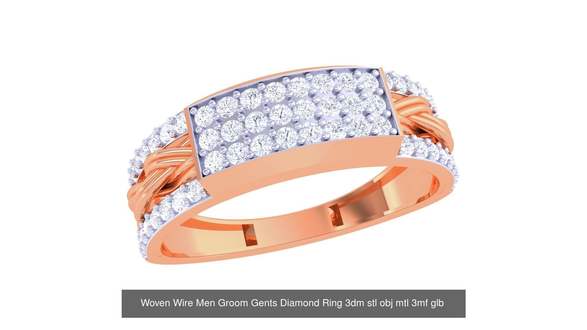 8 Woven Wires Men Groom Gents Diamond Ring 3dm stl obj 3D Model Collection_3