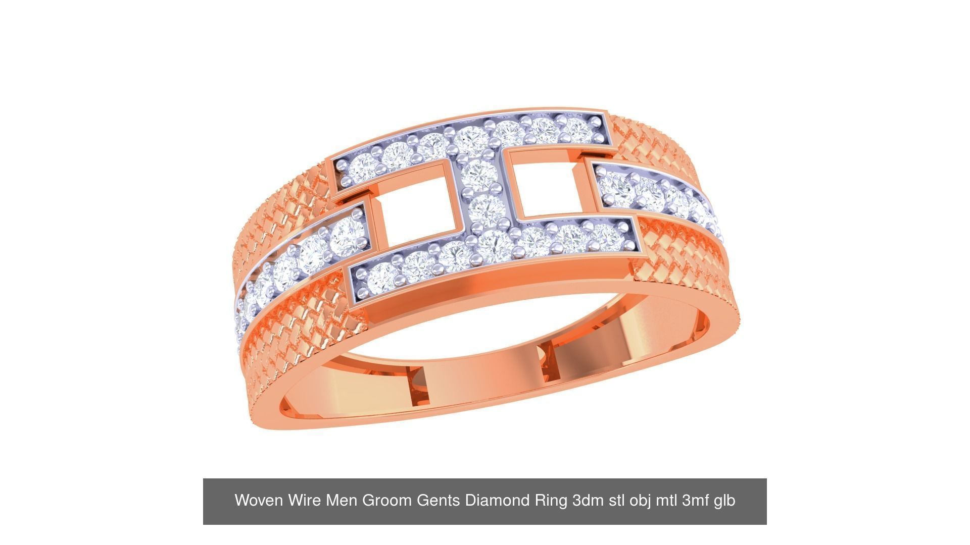 8 Woven Wires Men Groom Gents Diamond Ring 3dm stl obj 3D Model Collection_2