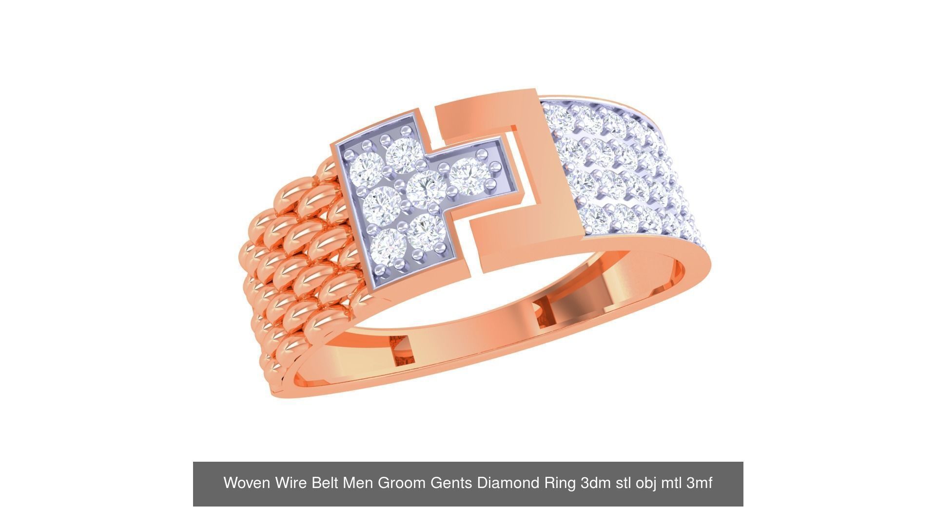 8 Woven Wires Men Groom Gents Diamond Ring 3dm stl obj 3D Model Collection_8