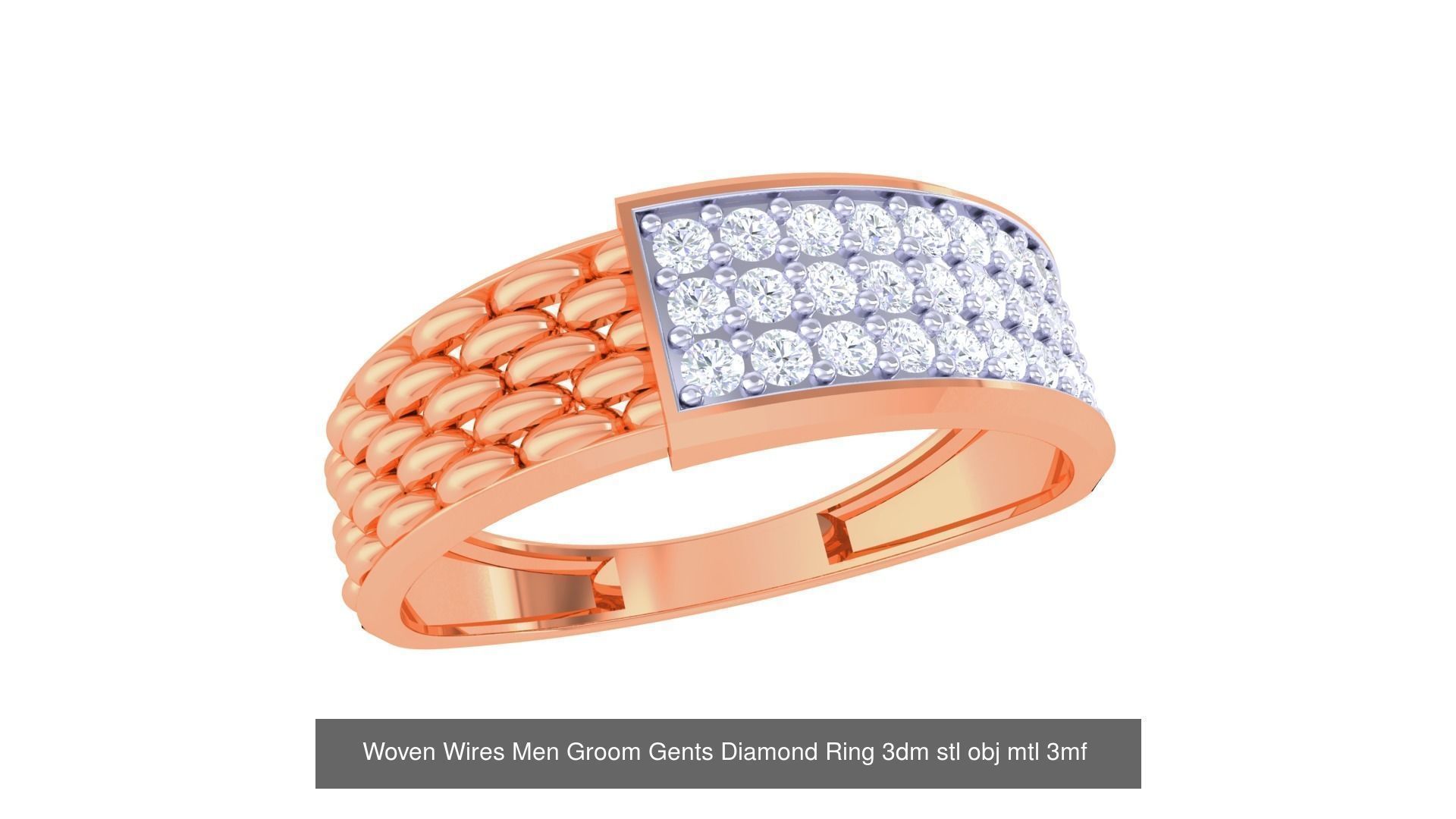 8 Woven Wires Men Groom Gents Diamond Ring 3dm stl obj 3D Model Collection_4