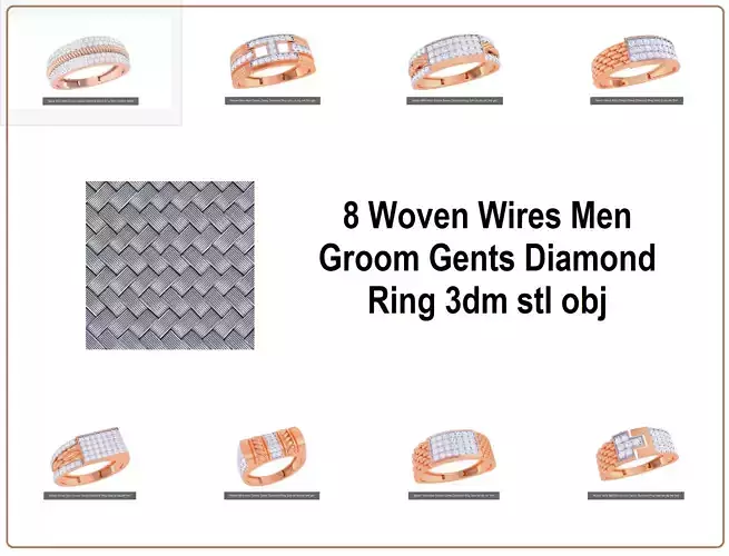 8 Woven Wires Men Groom Gents Diamond Ring 3dm stl obj  3D Model Collection