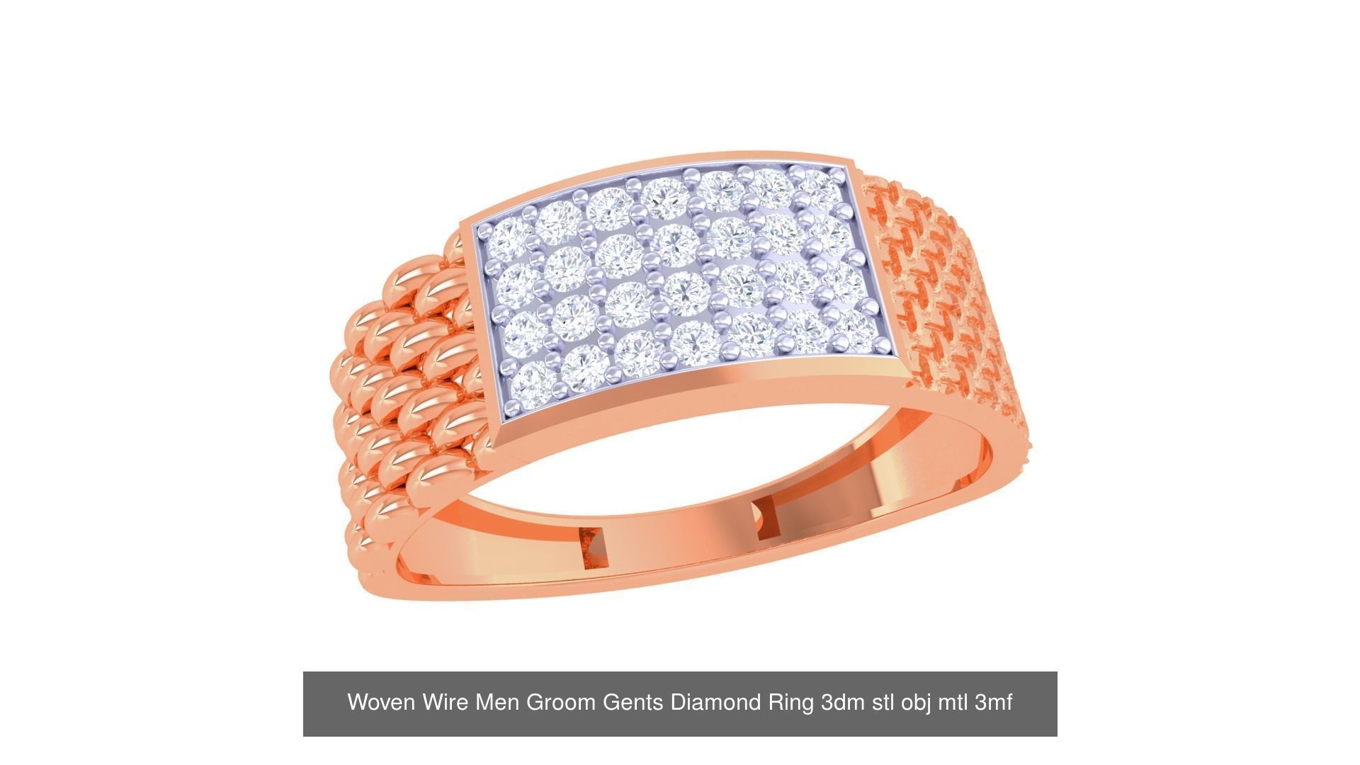 8 Woven Wires Men Groom Gents Diamond Ring 3dm stl obj 3D Model Collection_7