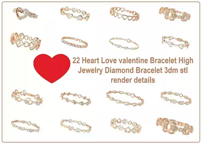 22 Heart Love valentine Bracelet High Jewelry Diamond Bracelet 3D Model Collection