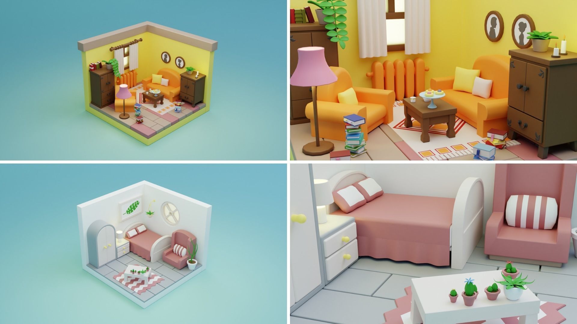 BIG PACK Cozy Cartoon Rooms Interiors Low-poly 3D model_14