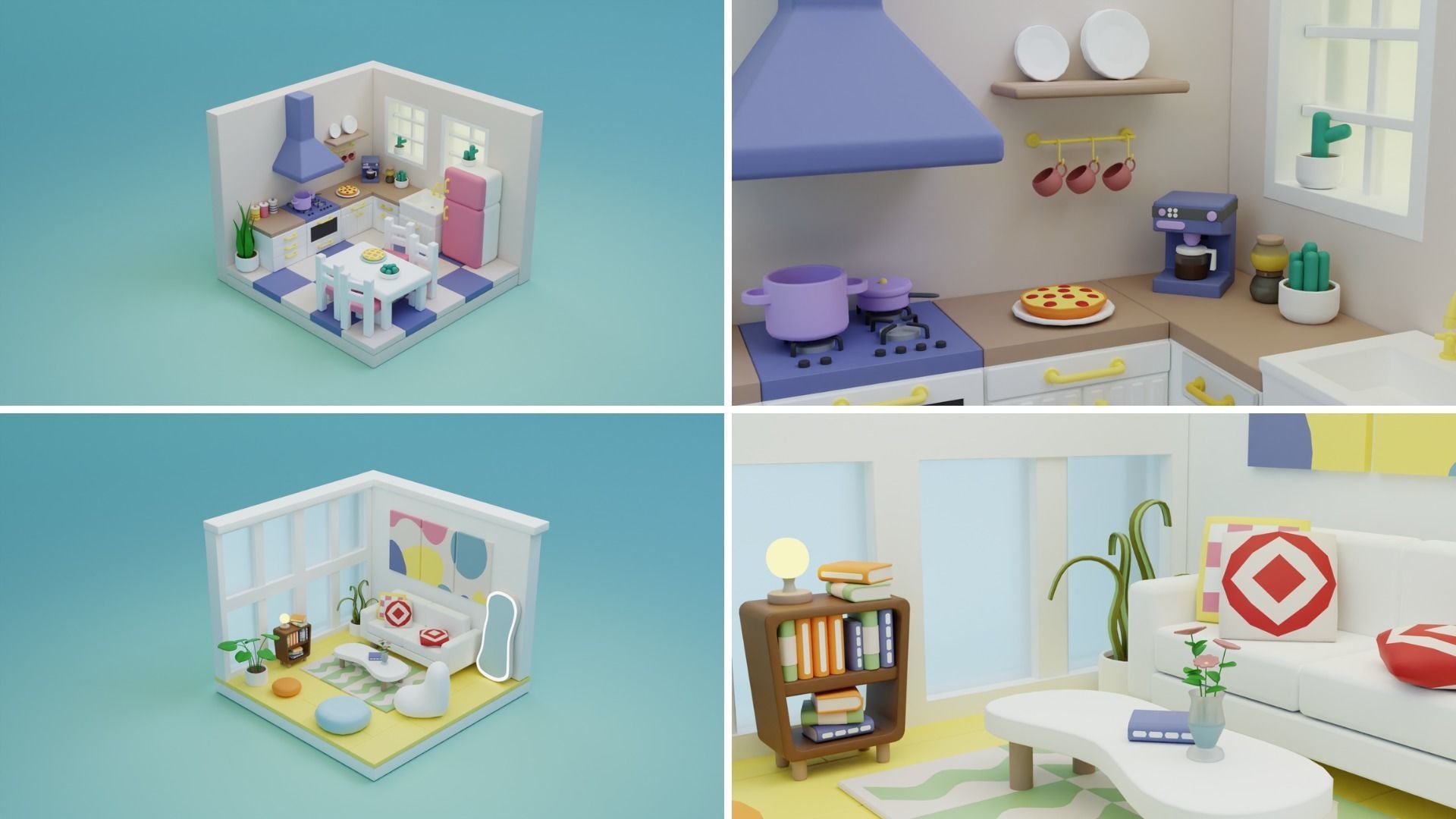 BIG PACK Cozy Cartoon Rooms Interiors Low-poly 3D model_17