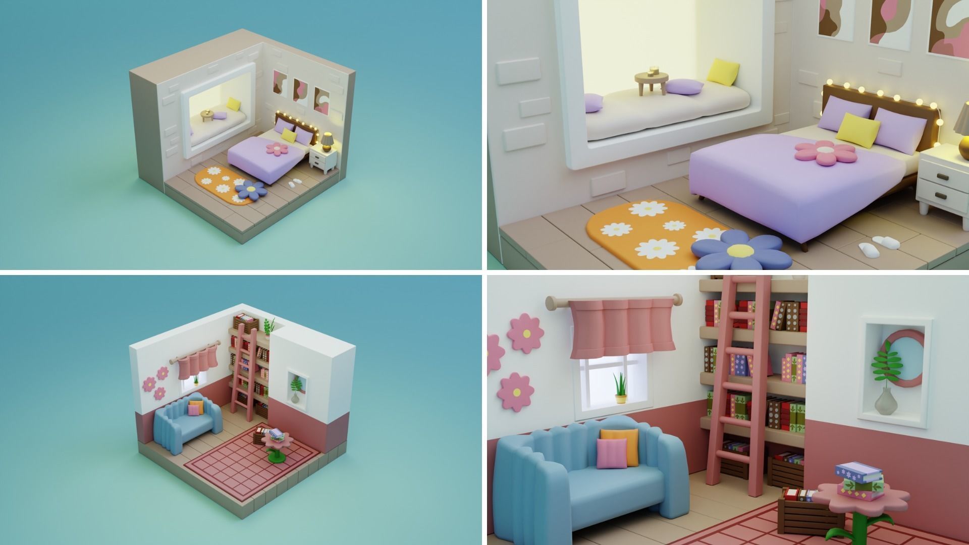 BIG PACK Cozy Cartoon Rooms Interiors Low-poly 3D model_10