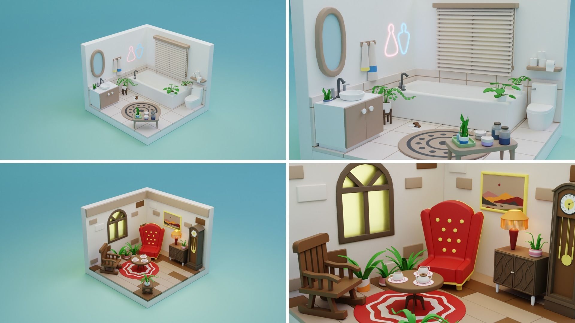 BIG PACK Cozy Cartoon Rooms Interiors Low-poly 3D model_23