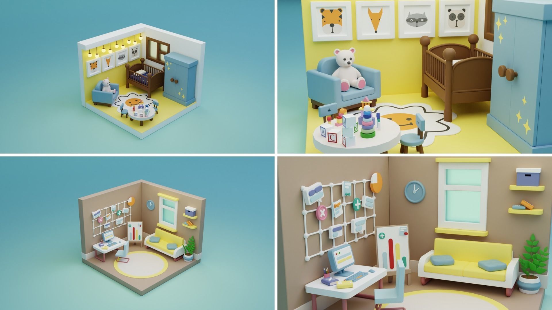 BIG PACK Cozy Cartoon Rooms Interiors Low-poly 3D model_24