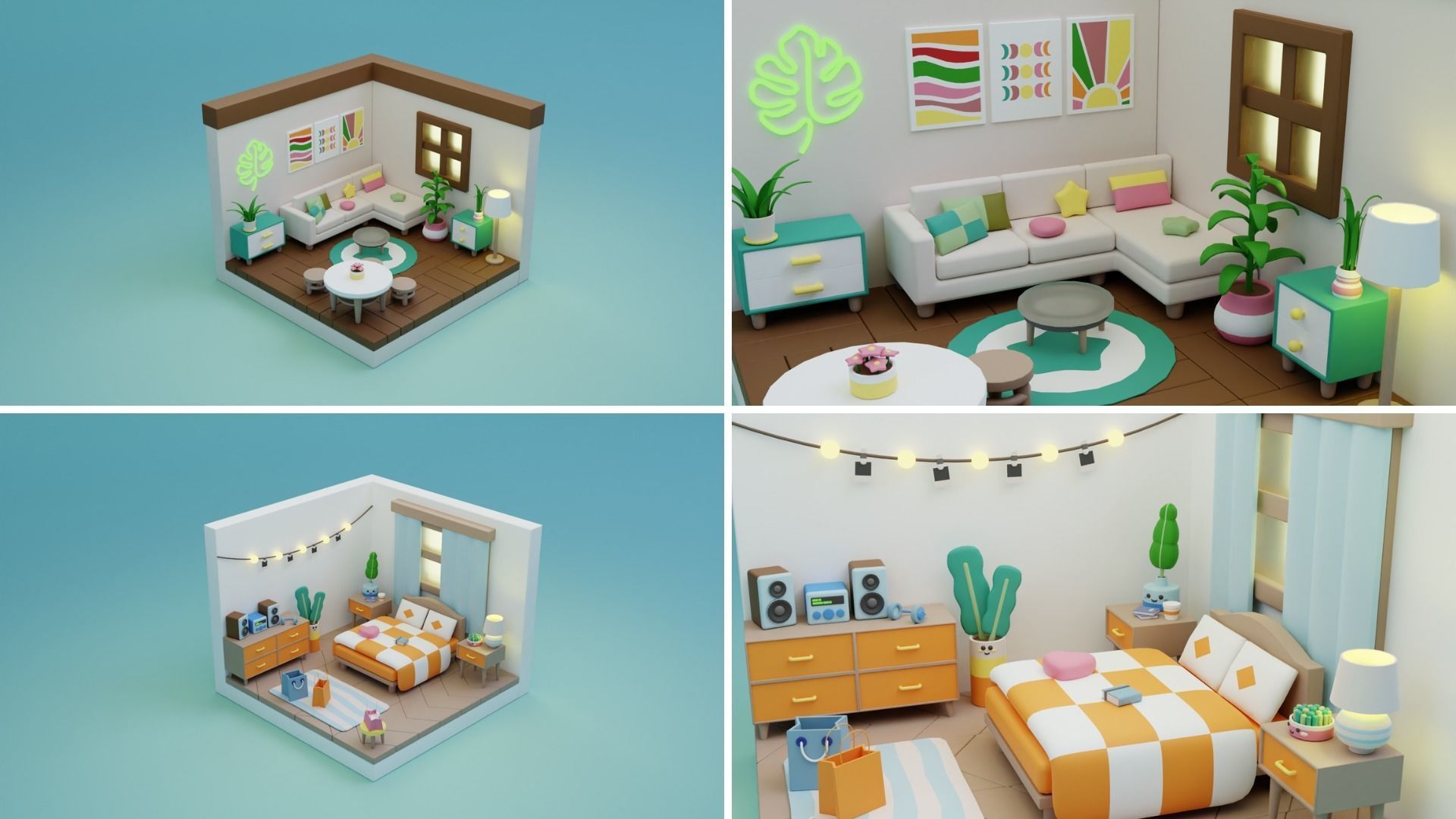 BIG PACK Cozy Cartoon Rooms Interiors Low-poly 3D model_19