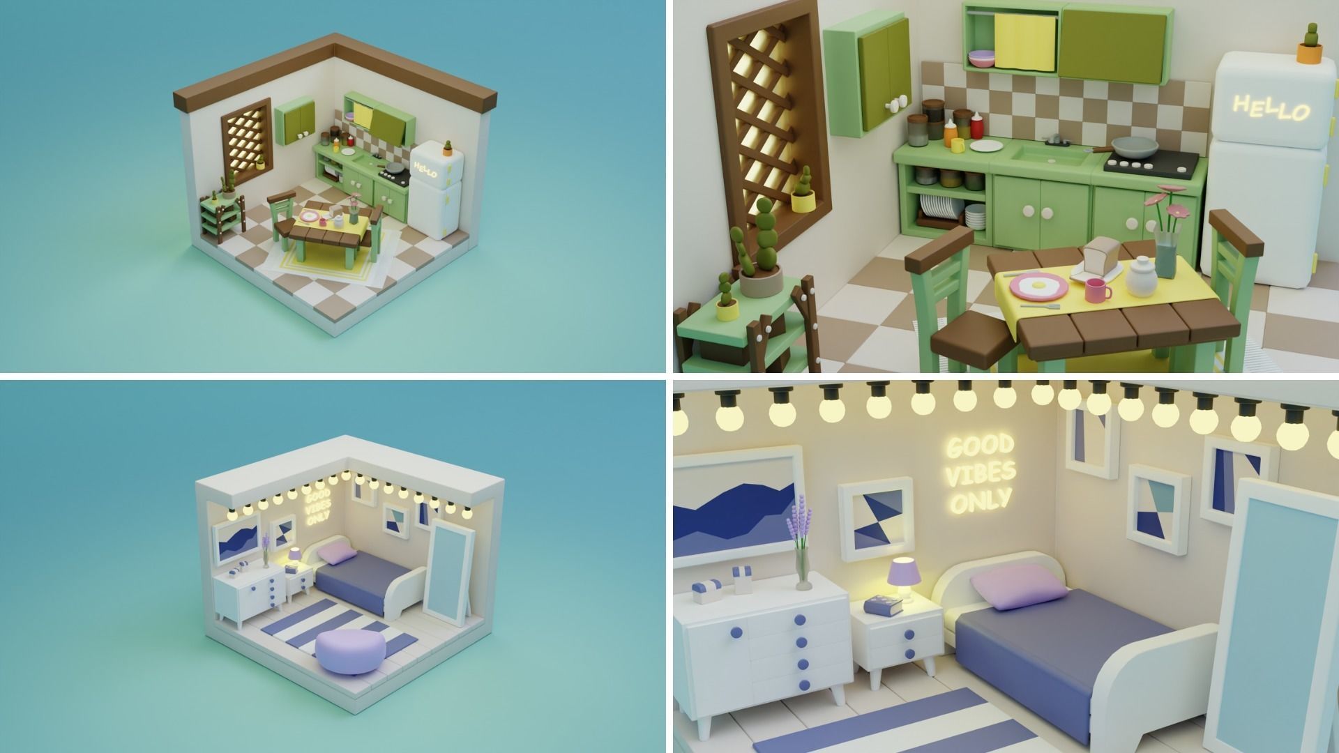 BIG PACK Cozy Cartoon Rooms Interiors Low-poly 3D model_11