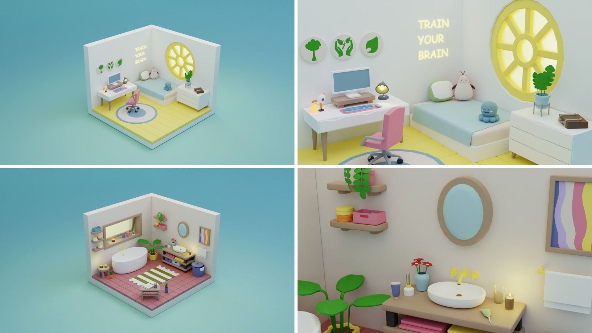 BIG PACK Cozy Cartoon Rooms Interiors Low-poly 3D model_18