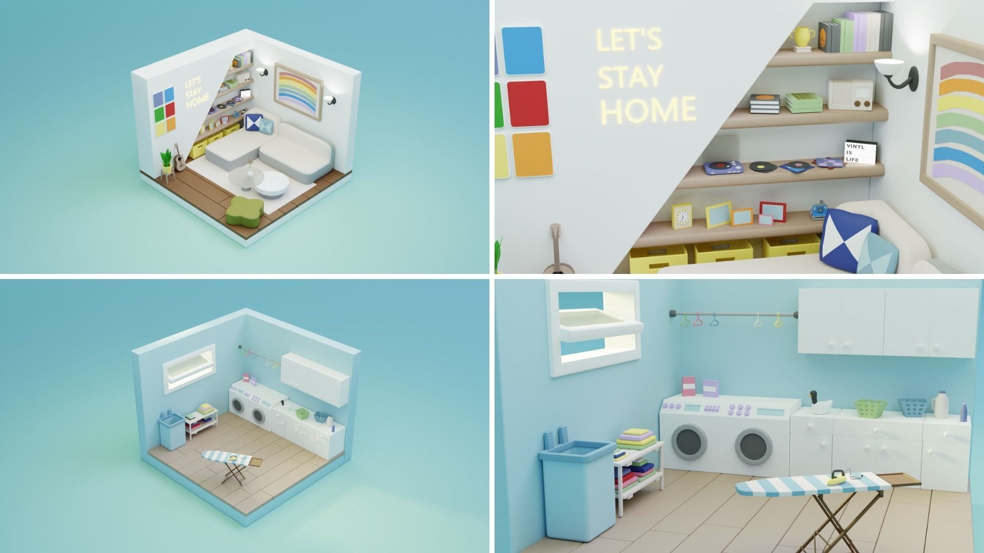 BIG PACK Cozy Cartoon Rooms Interiors Low-poly 3D model_8