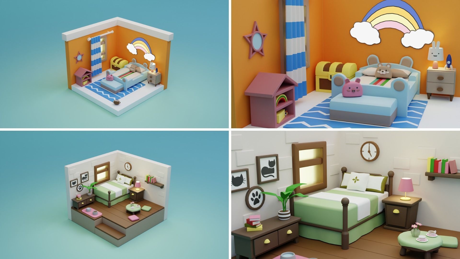 BIG PACK Cozy Cartoon Rooms Interiors Low-poly 3D model_13
