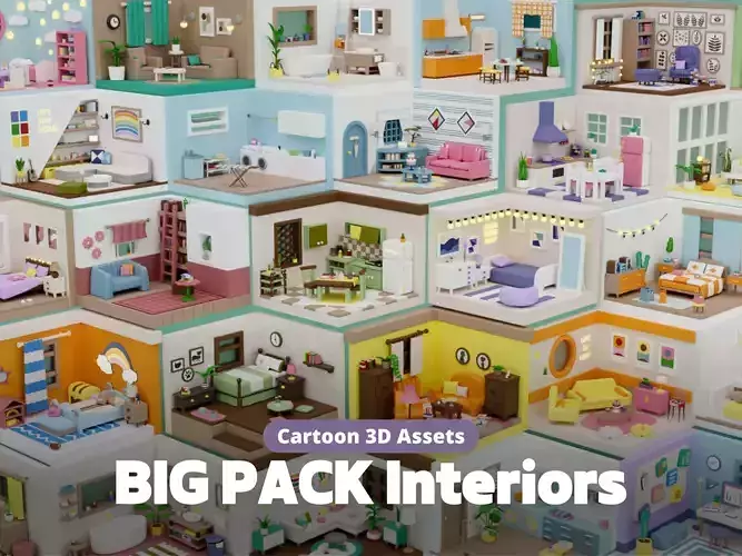 BIG PACK Cozy Cartoon Rooms Interiors