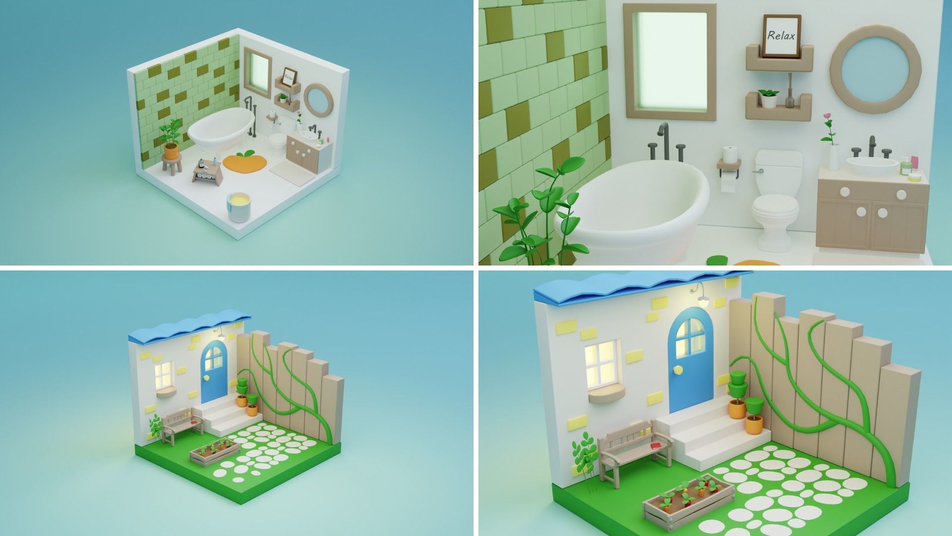 BIG PACK Cozy Cartoon Rooms Interiors Low-poly 3D model_12