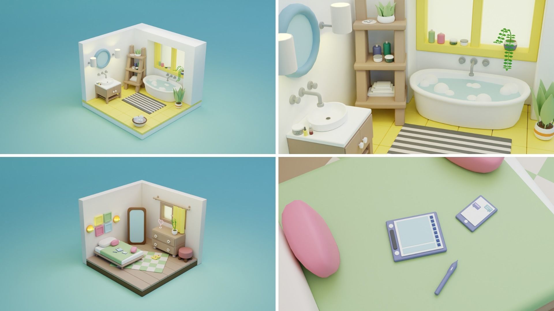 BIG PACK Cozy Cartoon Rooms Interiors Low-poly 3D model_16