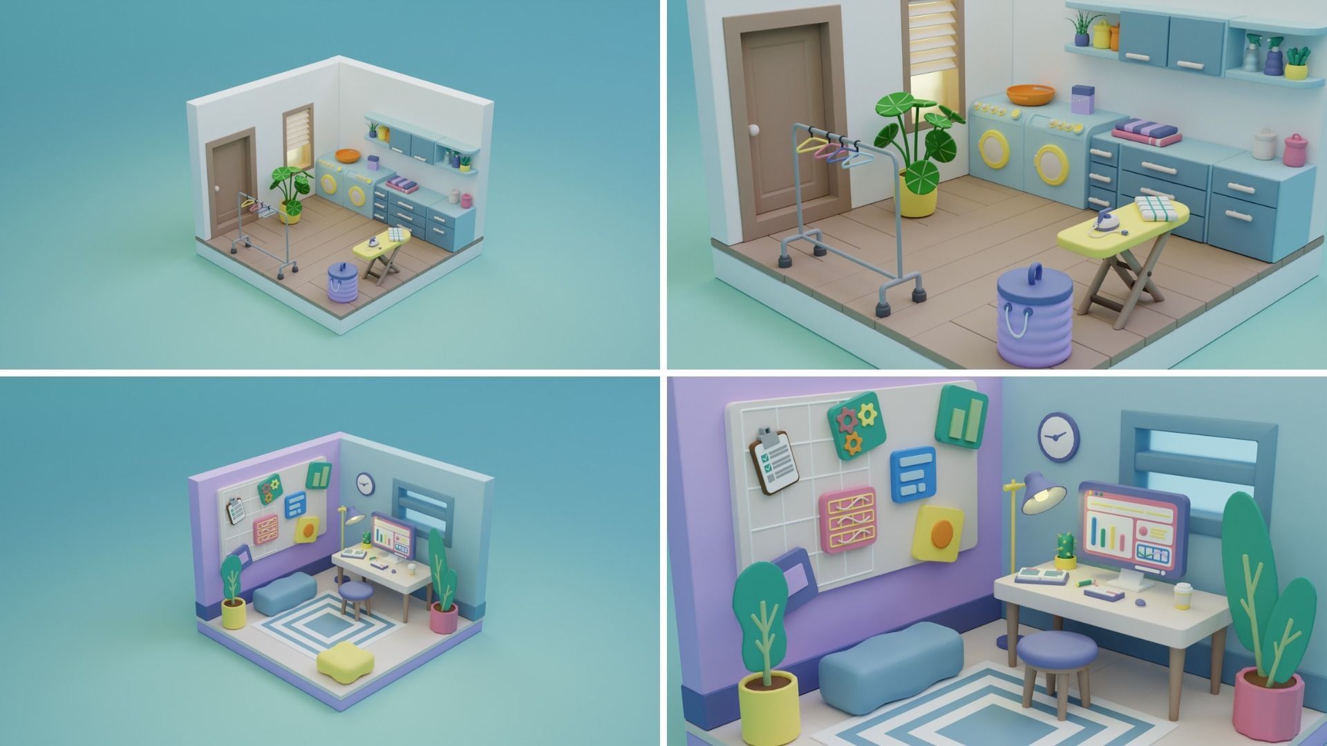 BIG PACK Cozy Cartoon Rooms Interiors Low-poly 3D model_21
