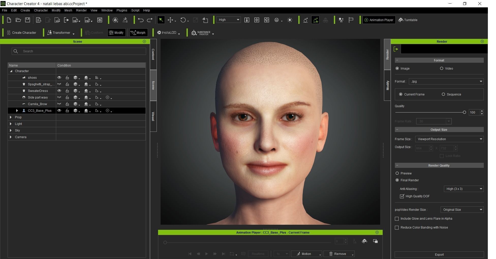 Natalie Portman Rigged animated 2500 Free animations tutorial Low-poly 3D model_20