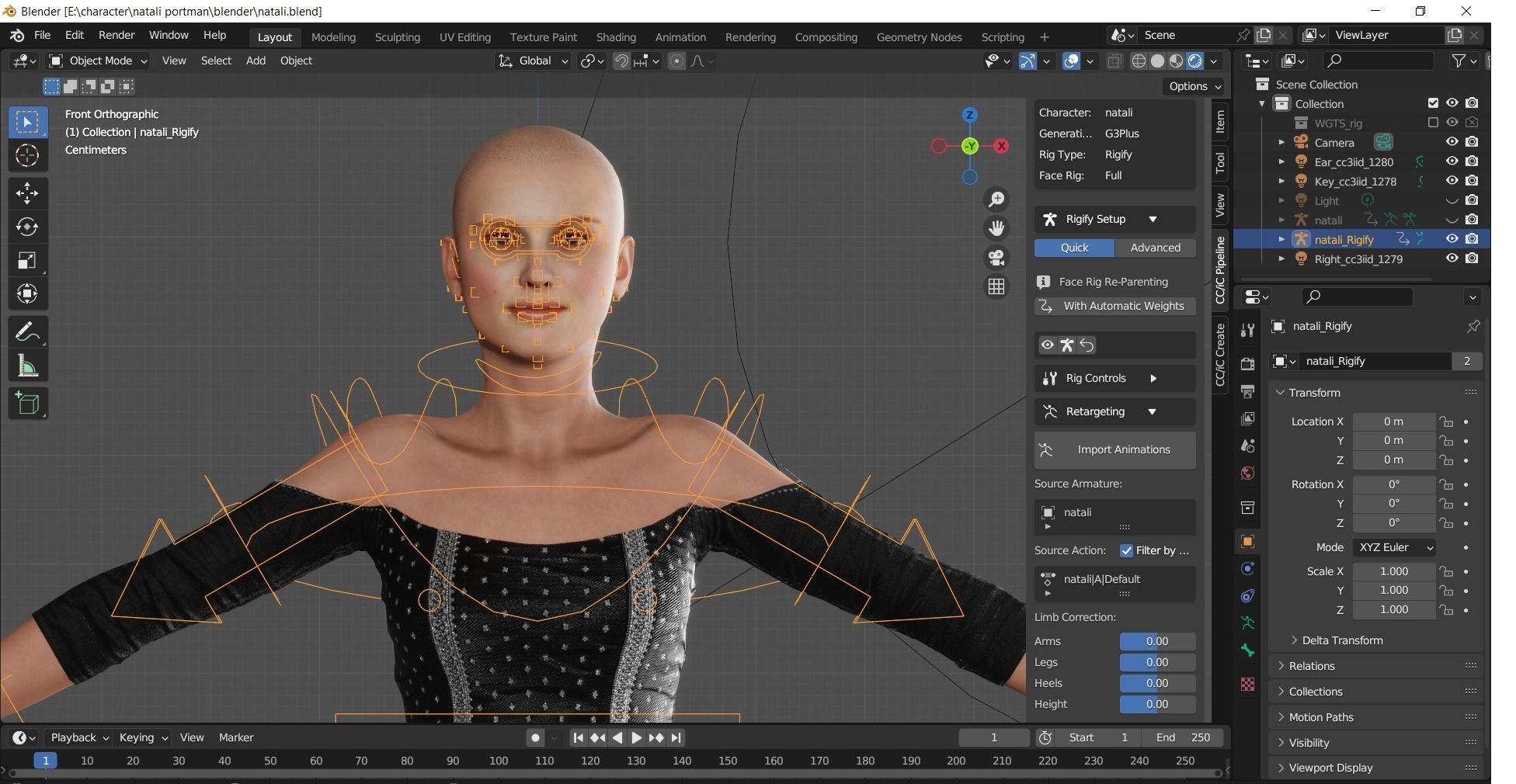Natalie Portman Rigged animated 2500 Free animations tutorial Low-poly 3D model_19