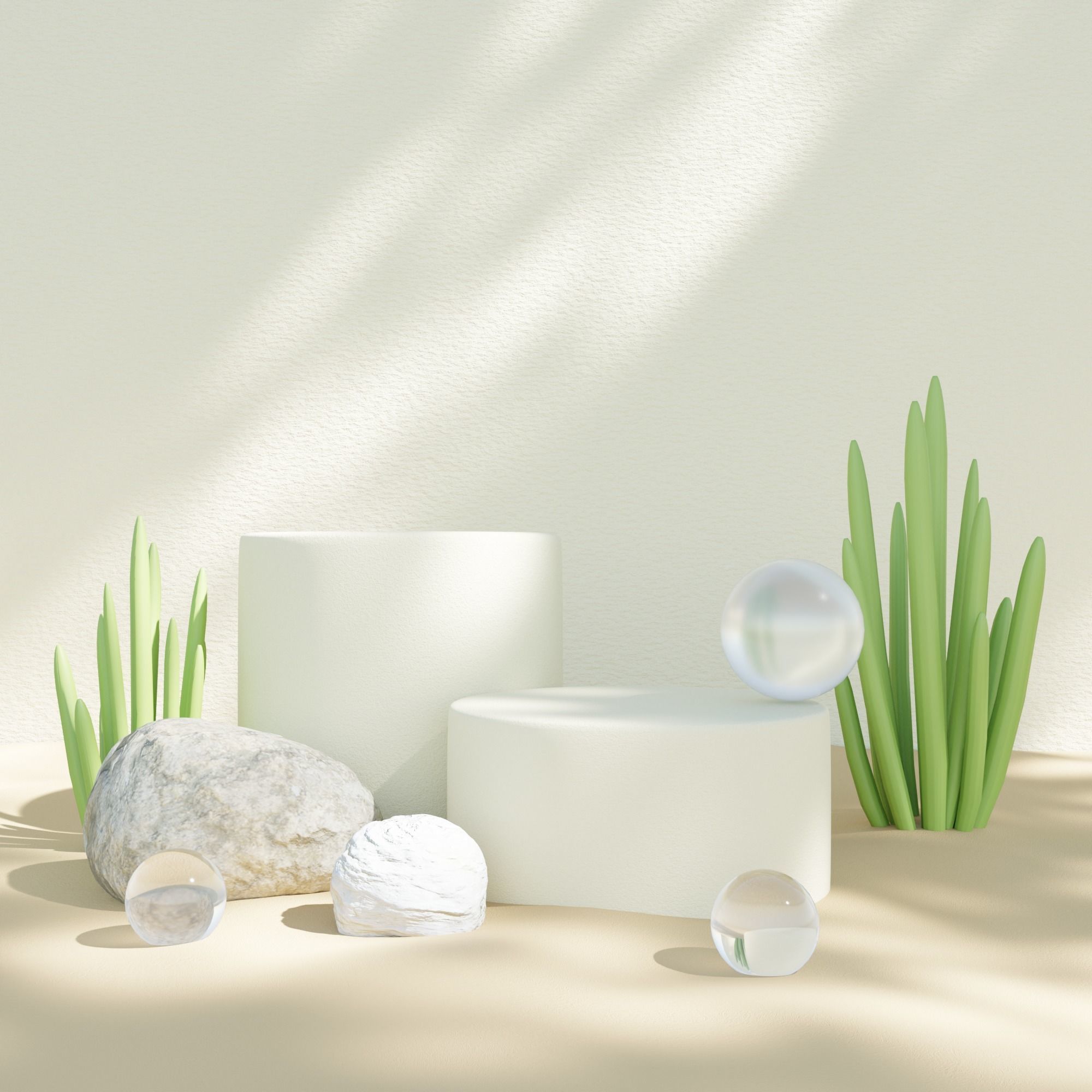 Podium on sandy beach for product presentation 3D model_1