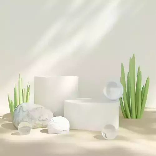 Podium on sandy beach for product presentation