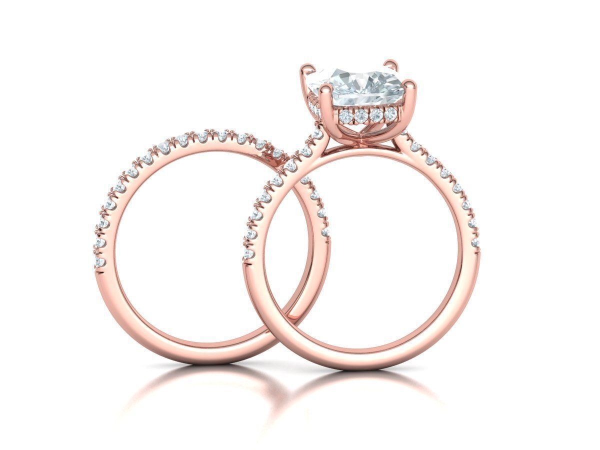 Classic Bridal Set with a 4ct Cushion Stone Under Halo Design 3D print model_85