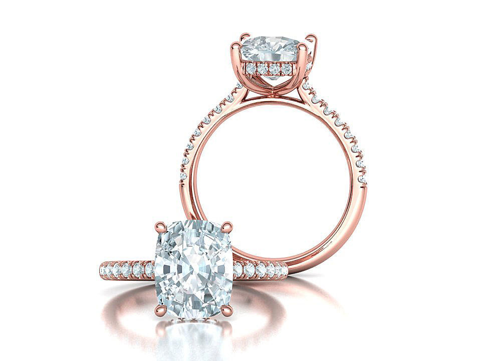 Classic Bridal Set with a 4ct Cushion Stone Under Halo Design 3D print model_10