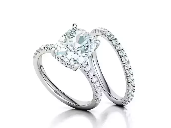 Classic Bridal Set with a 4ct Cushion Stone Under Halo Design 3D print model