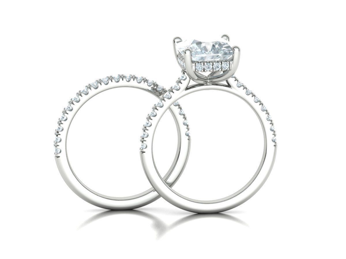 Classic Bridal Set with a 4ct Cushion Stone Under Halo Design 3D print model_84