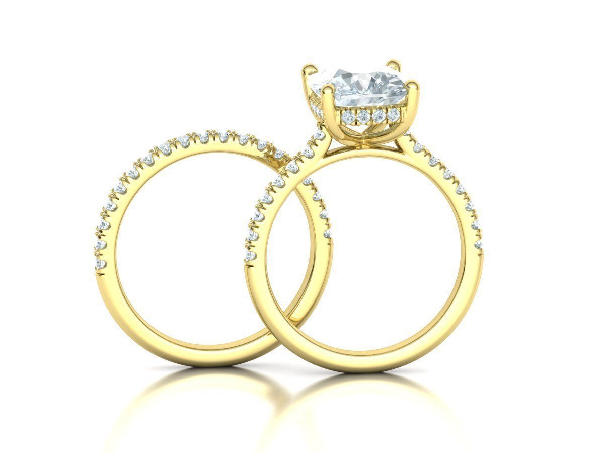 Classic Bridal Set with a 4ct Cushion Stone Under Halo Design 3D print model_83