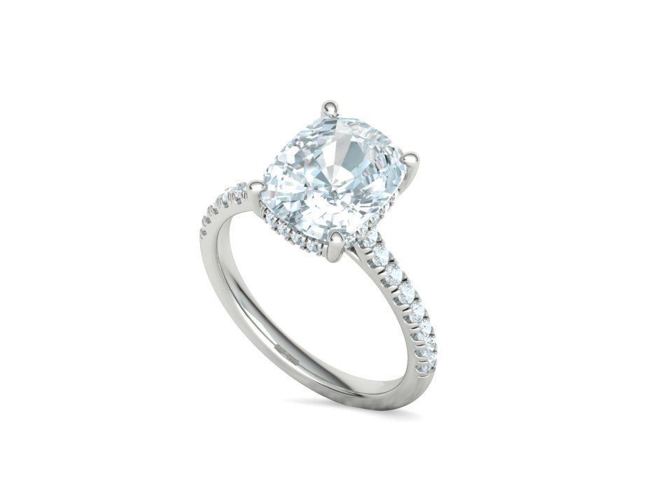 Classic Bridal Set with a 4ct Cushion Stone Under Halo Design 3D print model_38