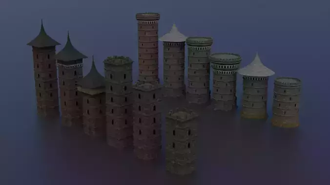 Modular Castle Towers Low-poly 3D model