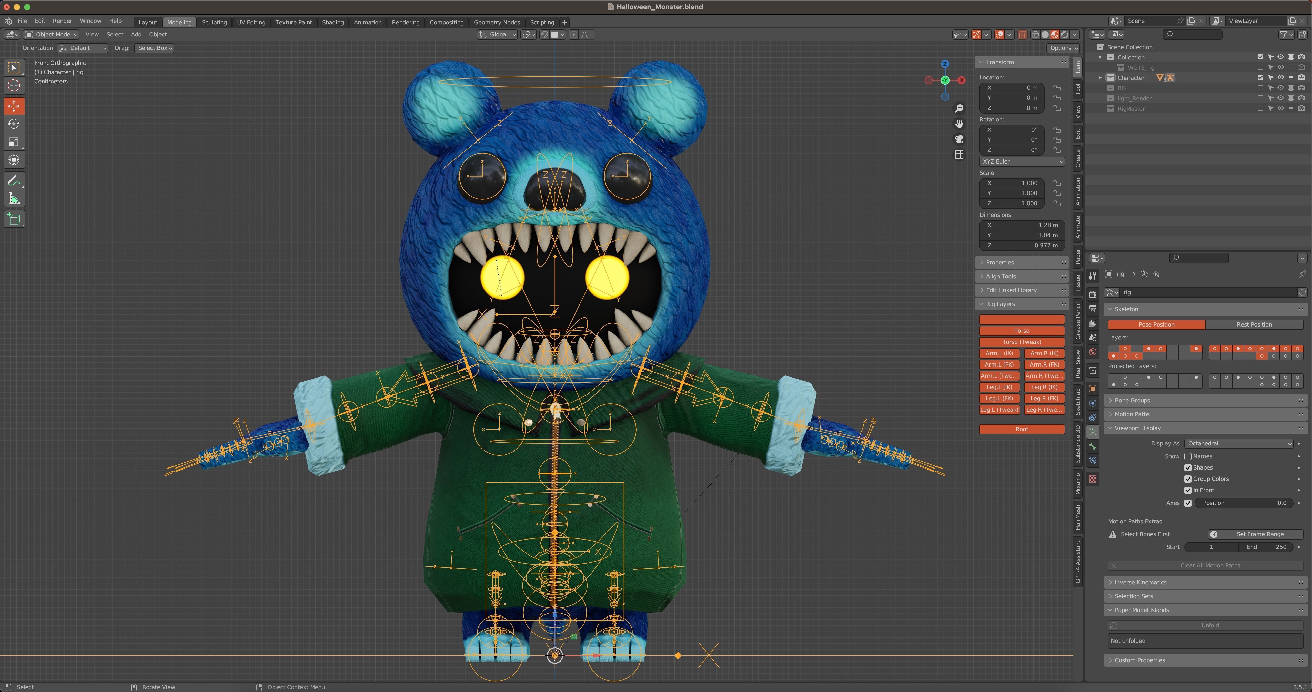 The halloween monster with rigging and walk cycles Low-poly 3D model_21