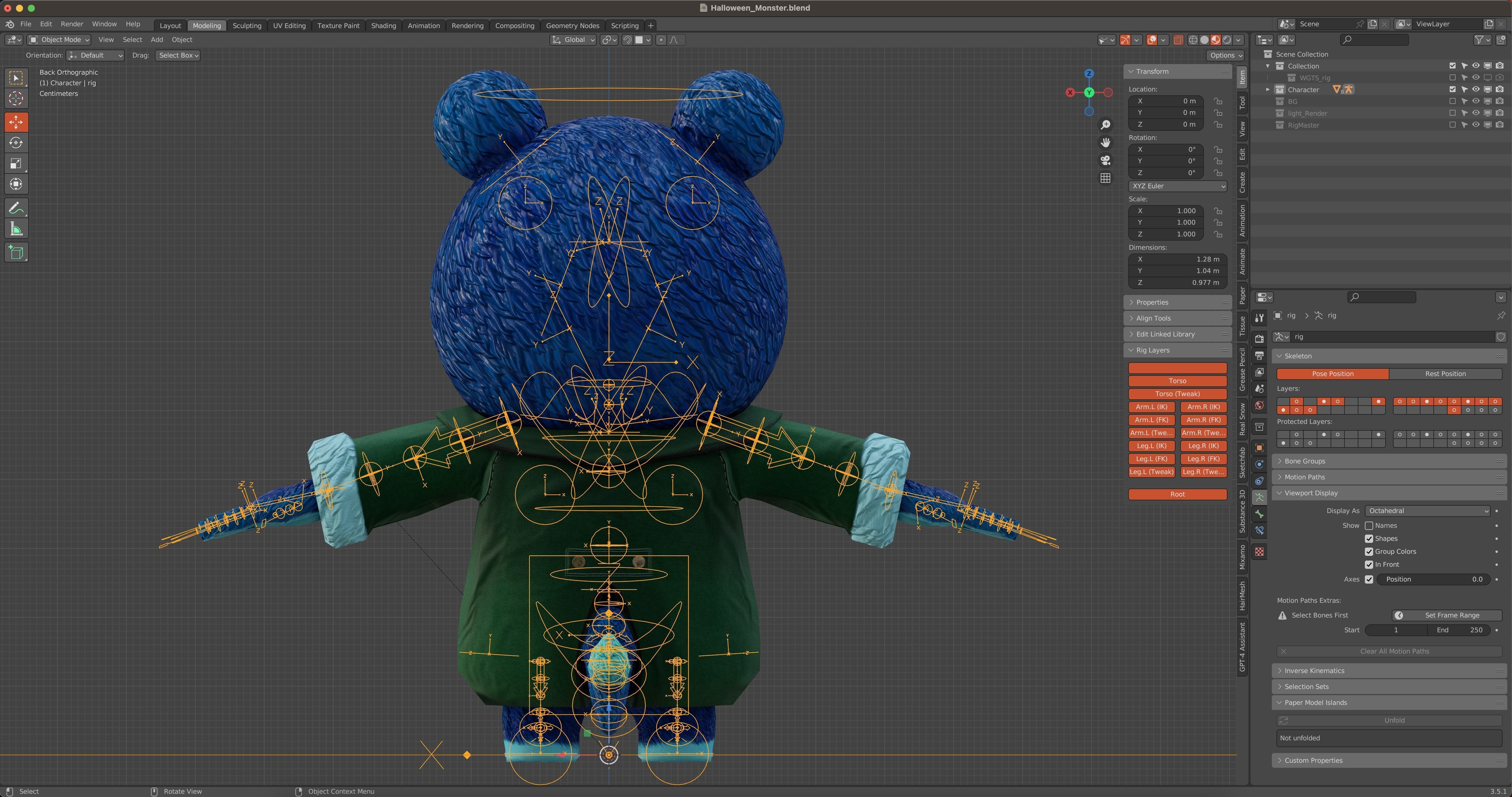 The halloween monster with rigging and walk cycles Low-poly 3D model_22